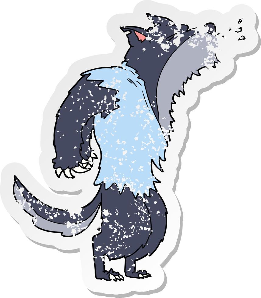 distressed sticker of a cartoon howling werewolf vector