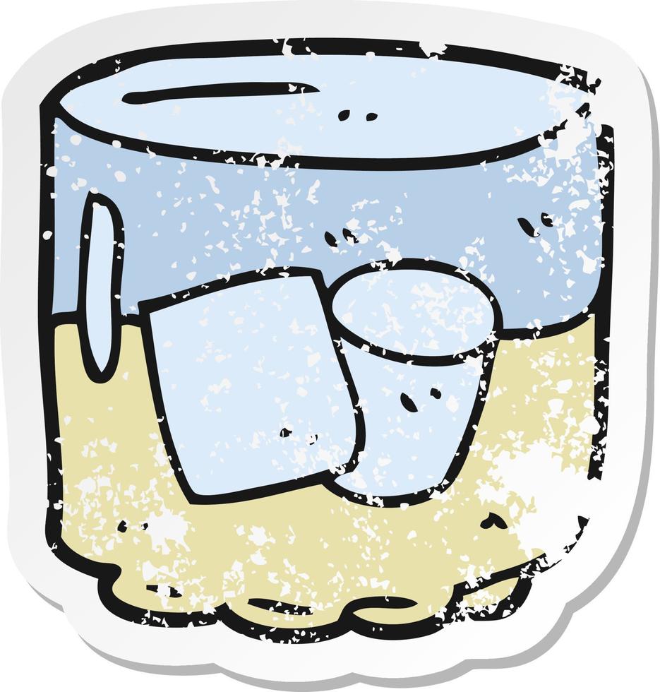 retro distressed sticker of a cartoon whiskey and ice vector