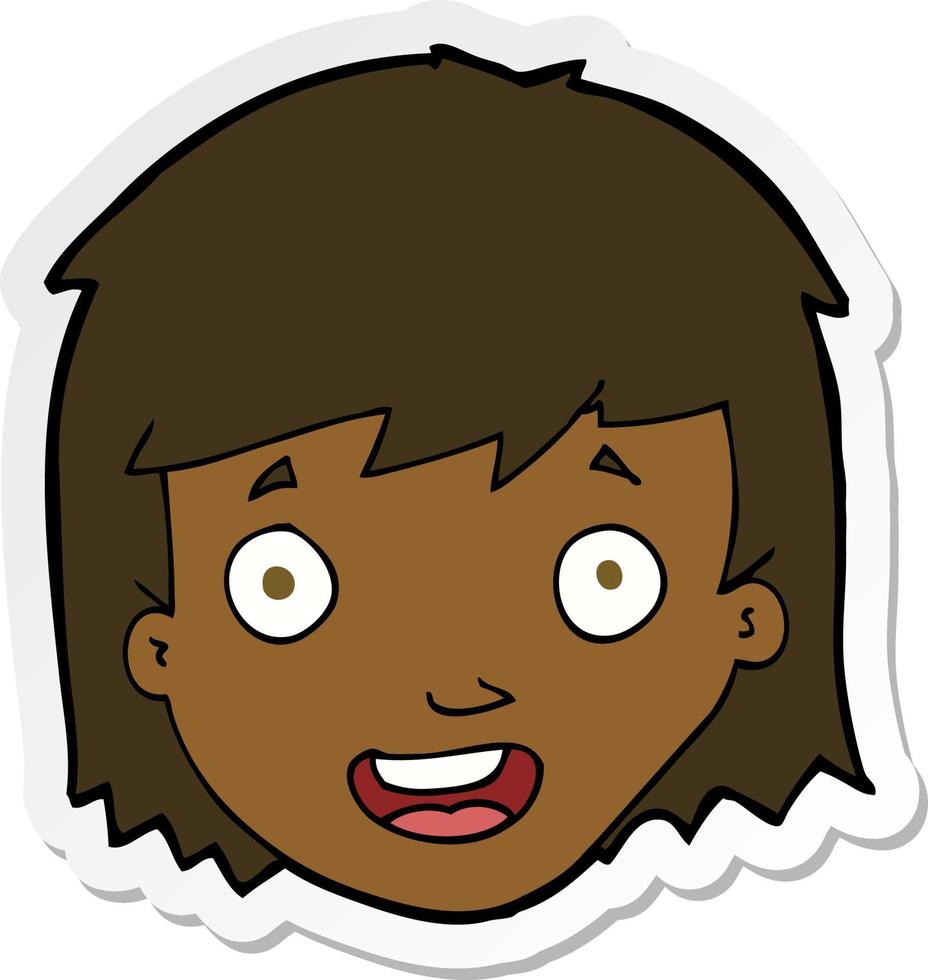 sticker of a cartoon happy female face vector