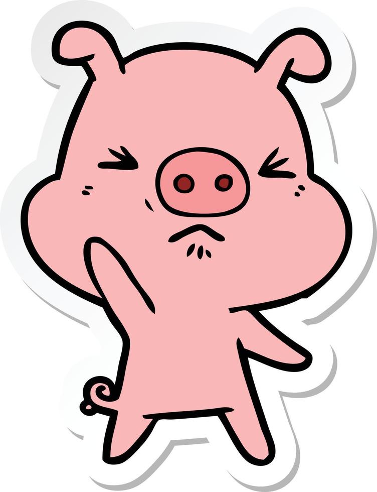 sticker of a cartoon angry pig vector