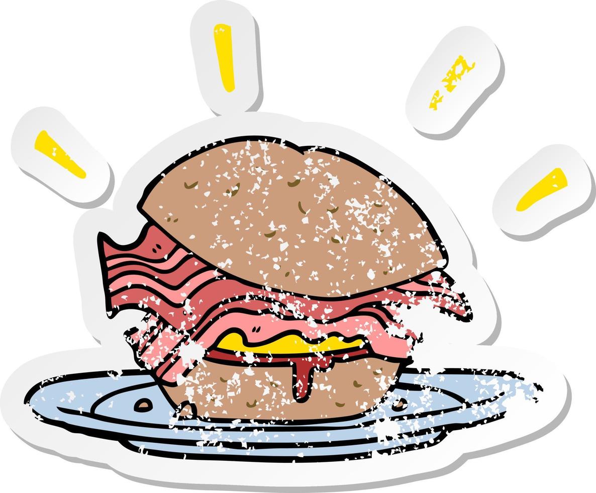 distressed sticker of a cartoon bacon sandwich vector