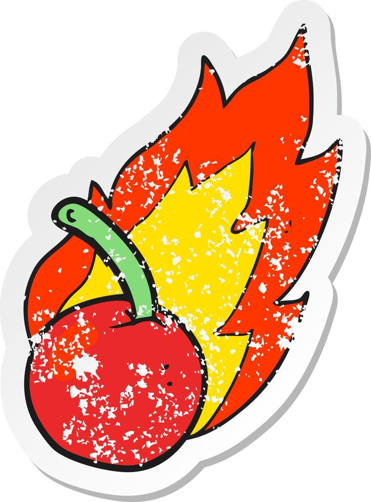 retro distressed sticker of a cartoon cherry vector