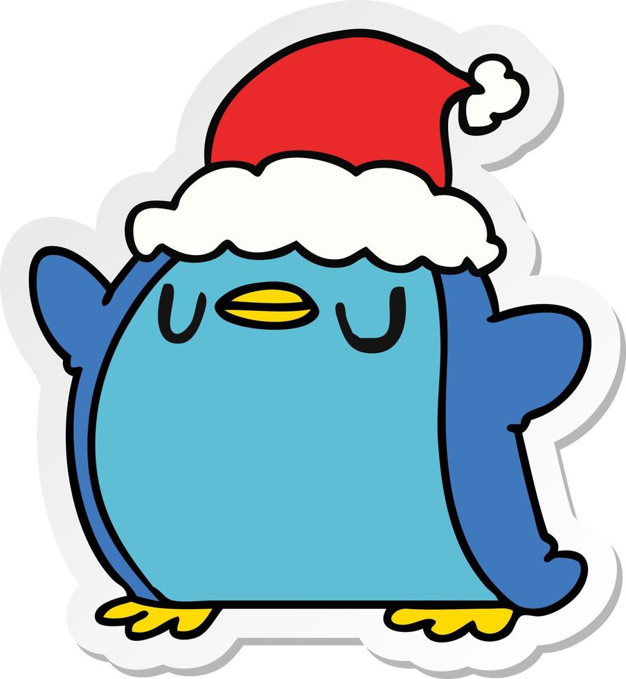 christmas sticker cartoon of kawaii penguin vector
