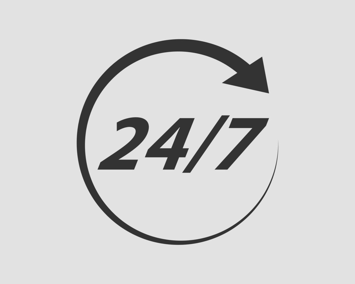 24 7 icon vector. 24 hour service clock. vector