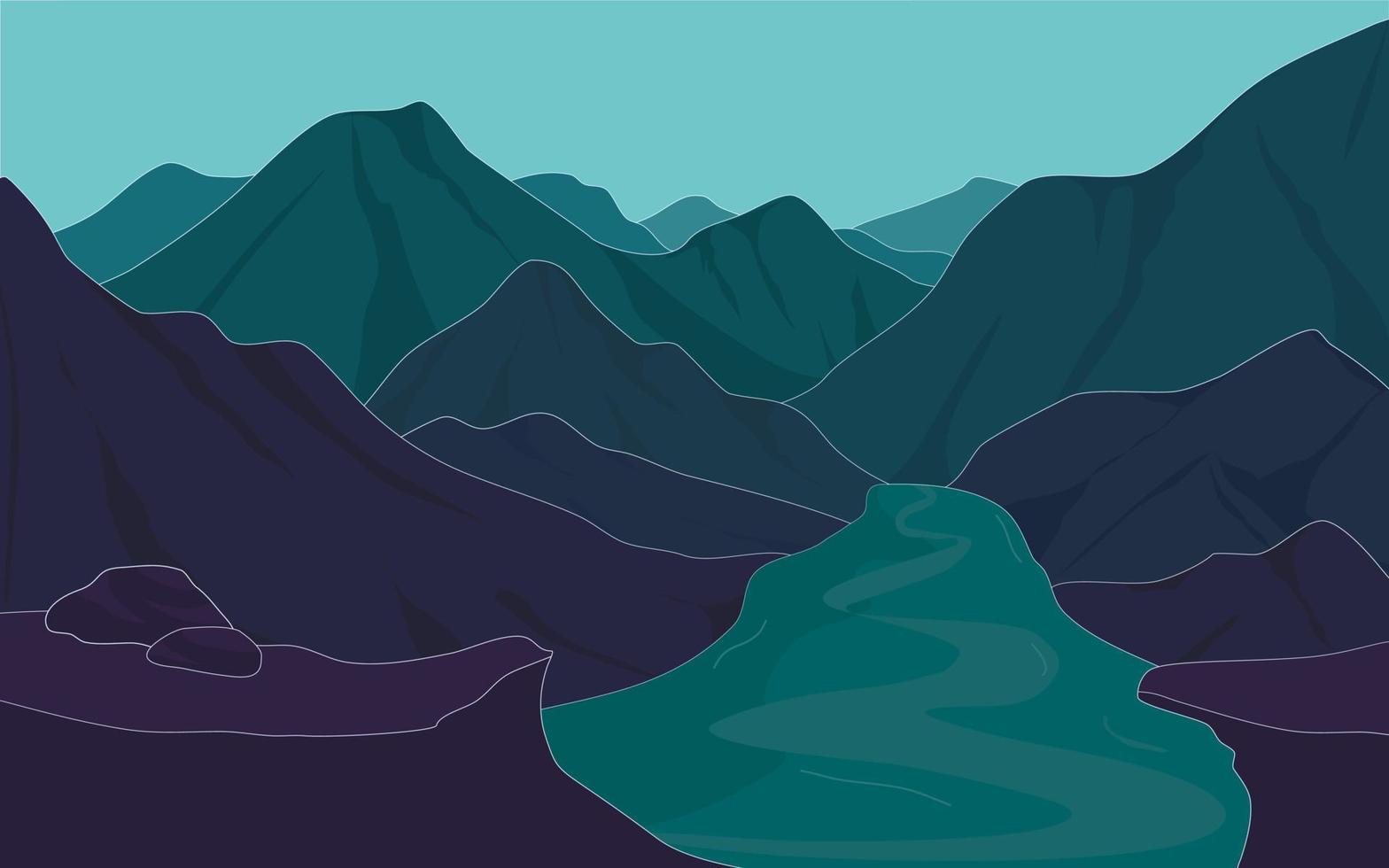 Mountain with River and Cliff at NIght vector