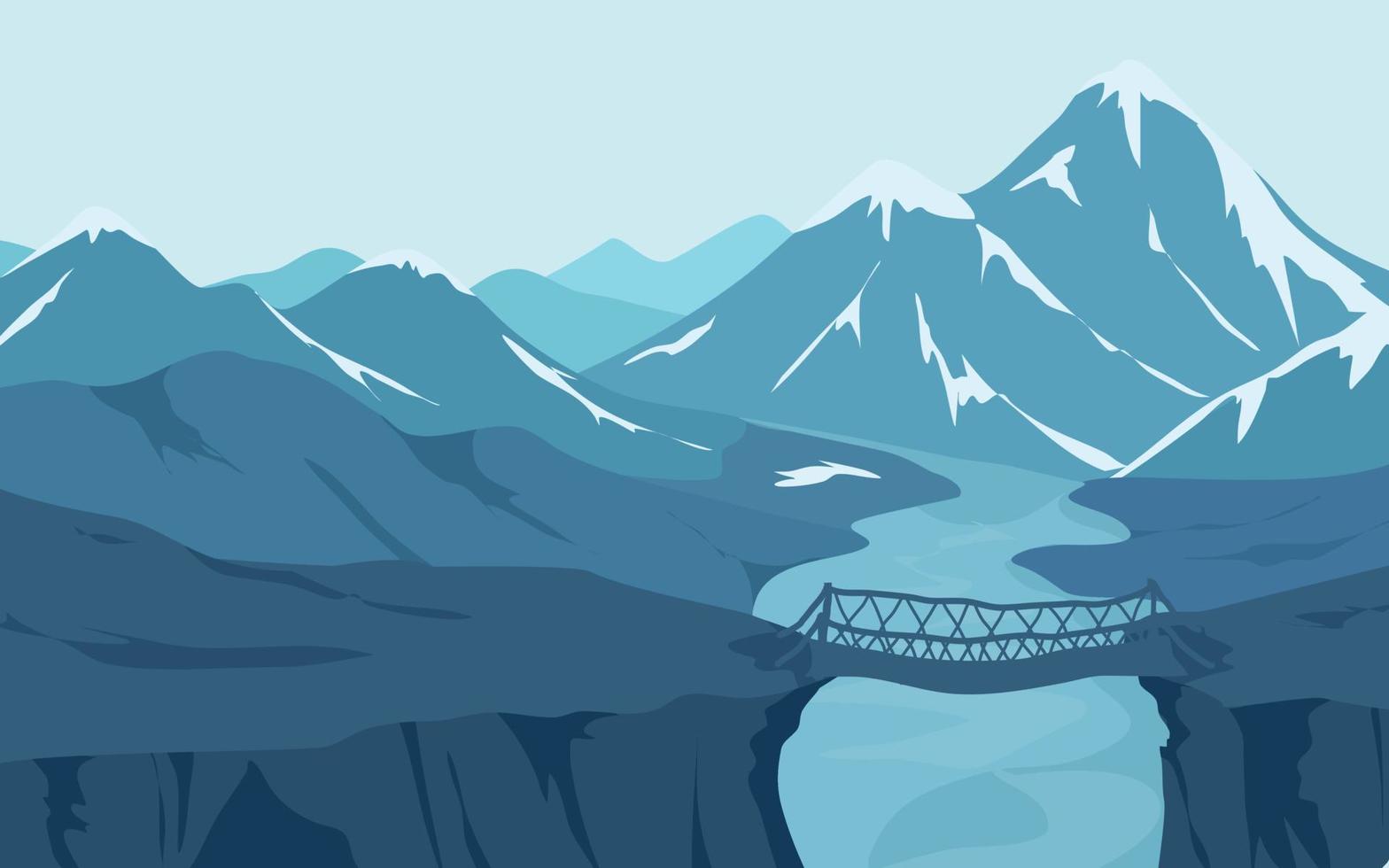 Mountain with Bridge Connecting Two Cliffs vector