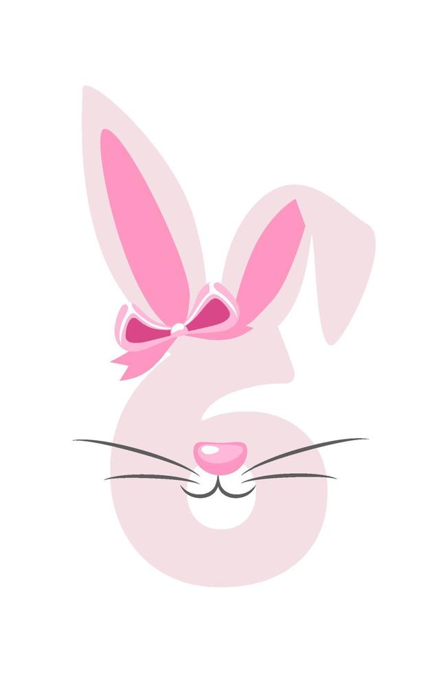 Funny bunny number 6 for kids. Six digit in the form of a rabbit. Learn to count. vector