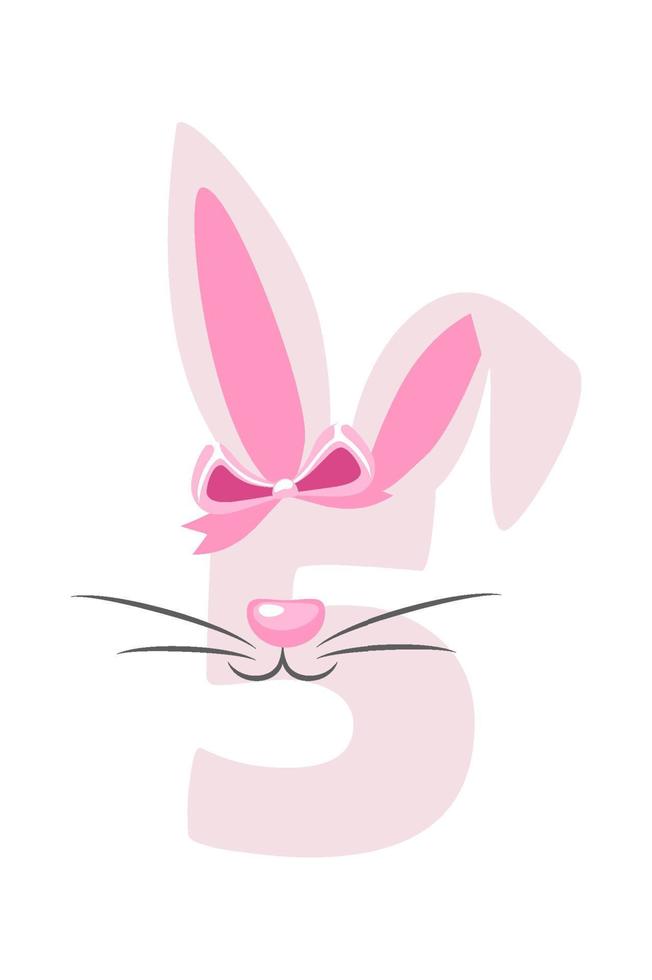 Funny bunny number 5 for kids. Five digit in the form of a rabbit. Learn to count. vector