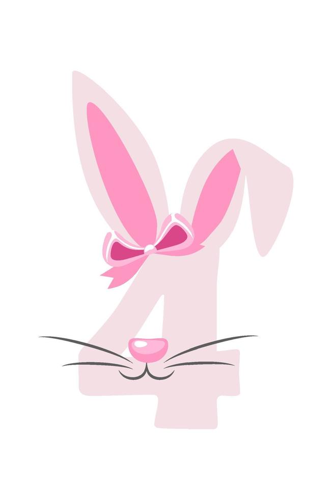 Funny bunny number 4 for kids. Four digit in the form of a rabbit. Learn to count. vector