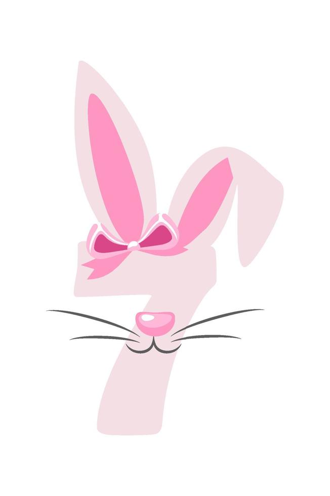 Funny bunny number 7 for kids. Seven digit in the form of a rabbit. Learn to count. vector
