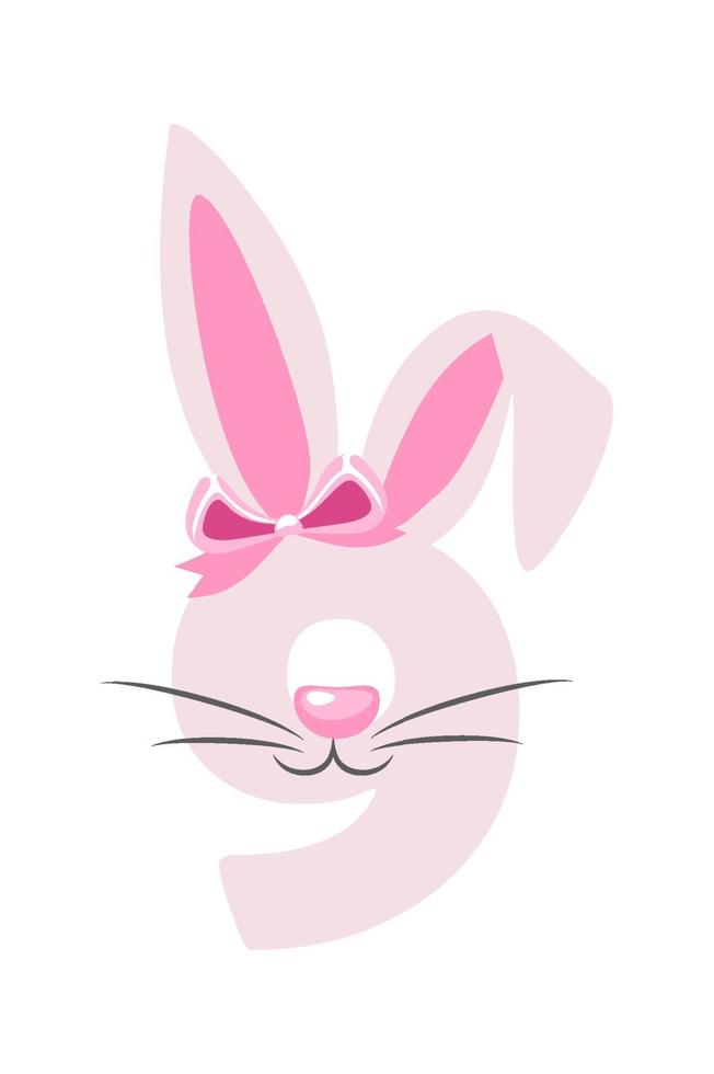 Funny bunny number 9 for kids. Nine digit in the form of a rabbit. Learn to count. vector