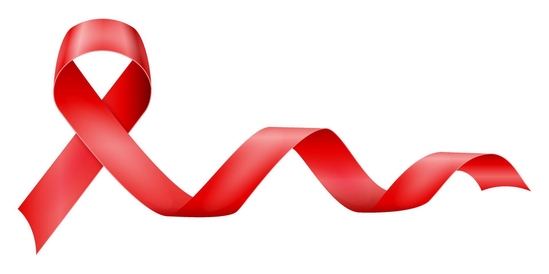 cinta brillante de seda roja en apoyo de la ilustración del vector de la enfermedad del sida aislada en el fondo blanco