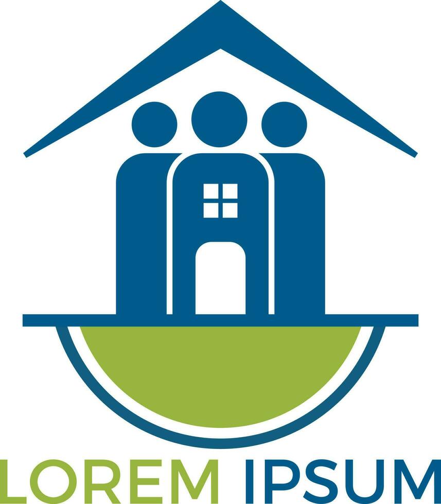 Community home logo design. House and people vector icon.