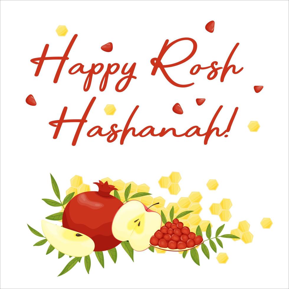 Happy Rosh Hashanah. Postcard with fruit on a white background vector