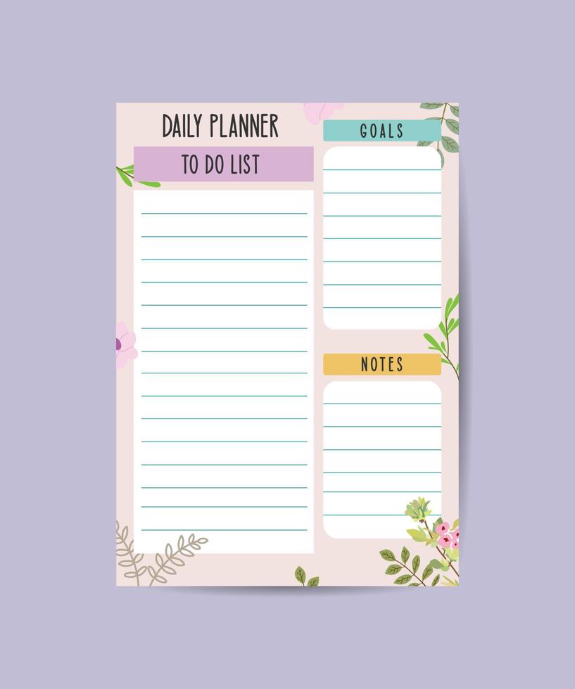 minimalist planners Daily planner template floral and simple printable to do list. vector