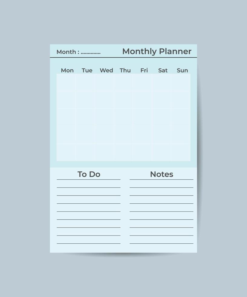 Monthly planner template minimalist planners organizer page vector design Planner blank template.