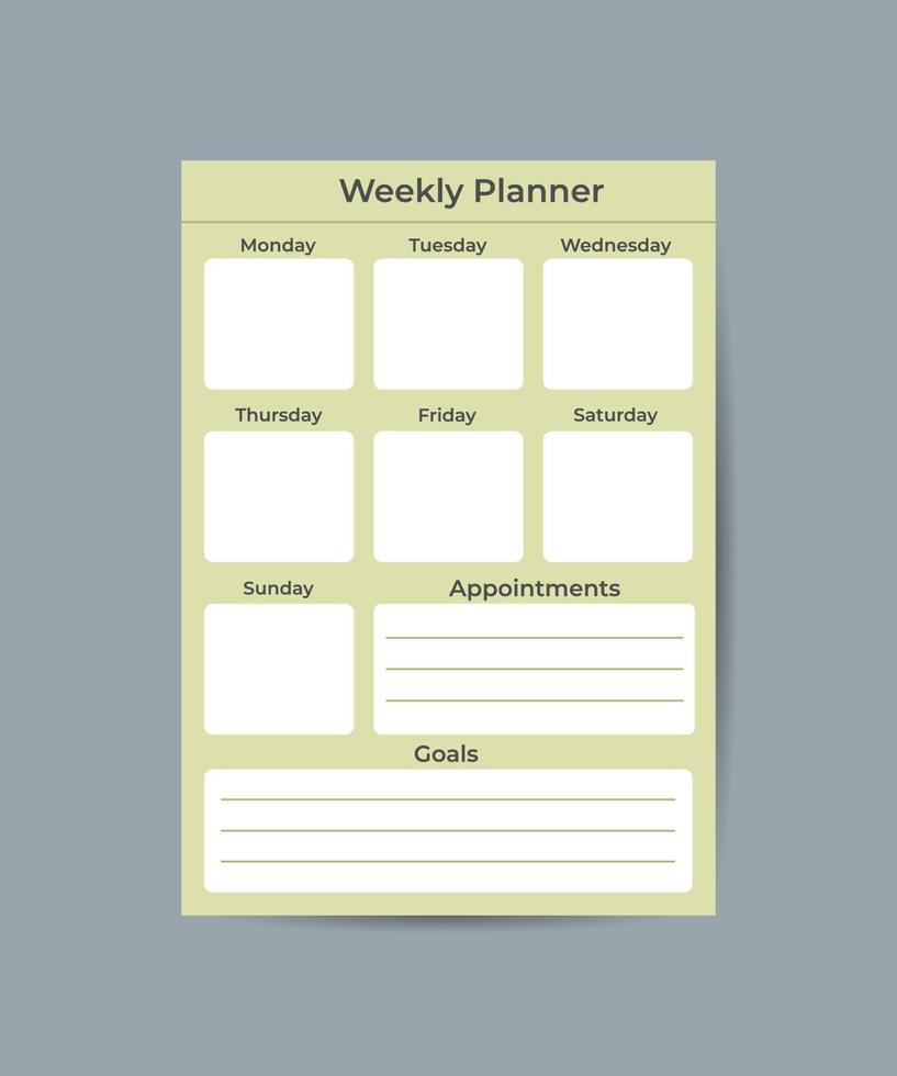 Planner template for business and studying with weekly plan pages task and check list flat vector illustration