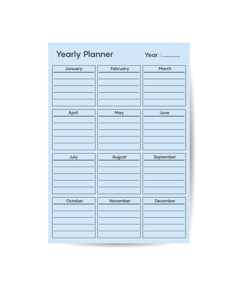 yearly planner template minimalist planners Business organizer page vector design