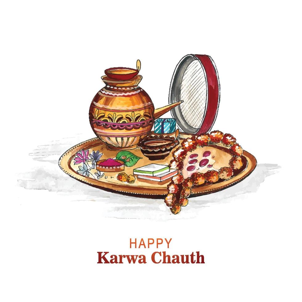 Happy karwa chauth festival greeting card design vector
