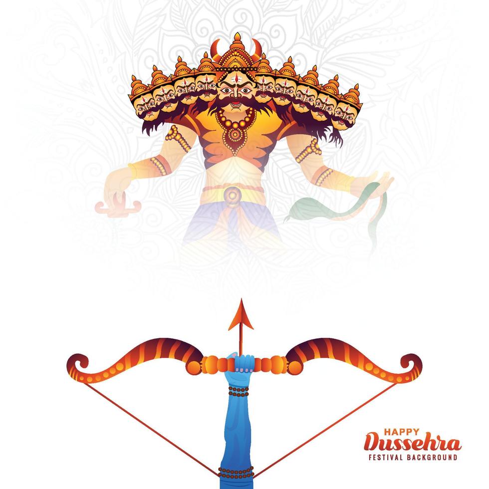 lord rama matando a ravana en feliz fondo de tarjeta de vacaciones dussehra vector