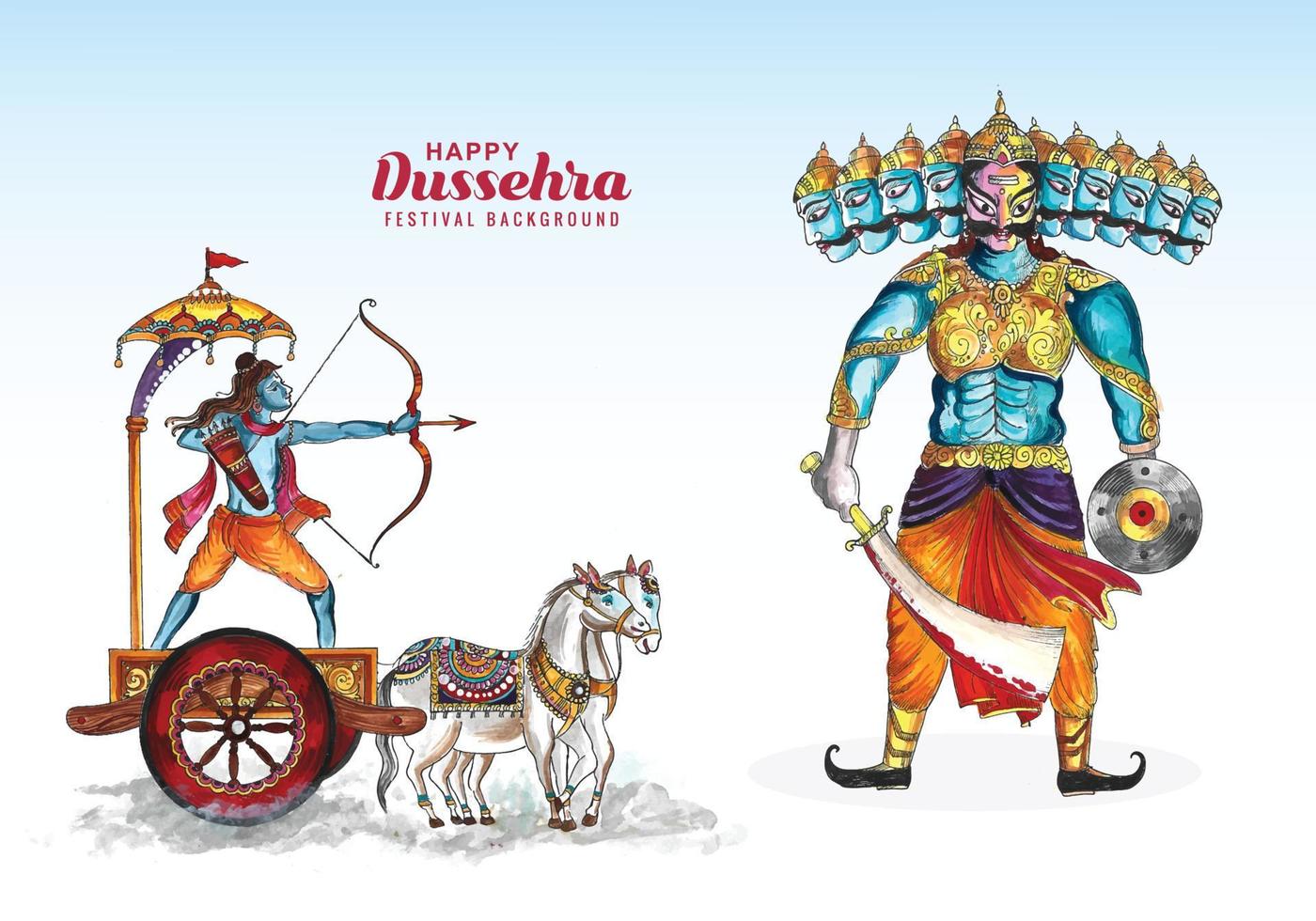 Lord rama killing ravana in happy dussehra holiday card background vector