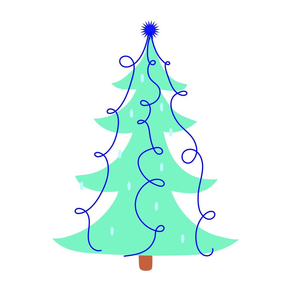 unusual crazy bright blue christmas tree with balls and blue ribbons