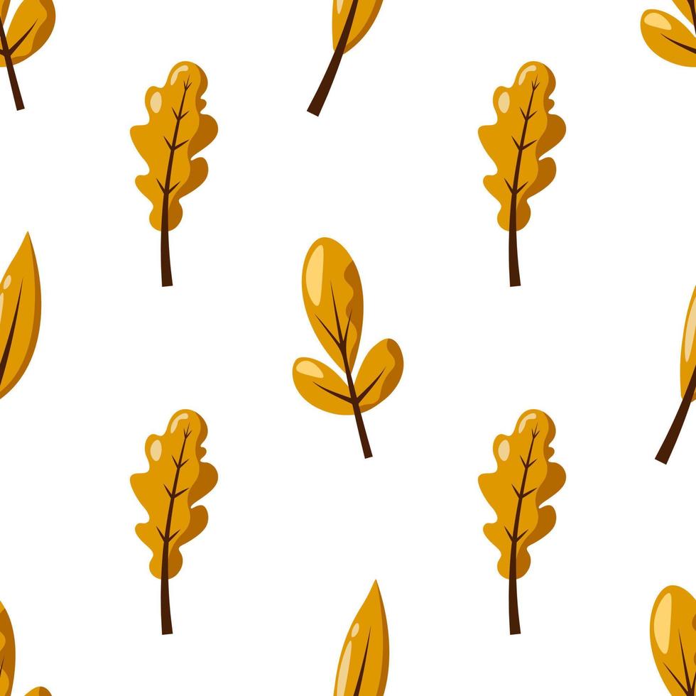 Seamless pattern of yellow leaves. Background for poster or cover. Figure for textiles. Simple childish cartoon flat style. Cute doodle autumn leaves. Cozy autumn. Hello autumn. vector