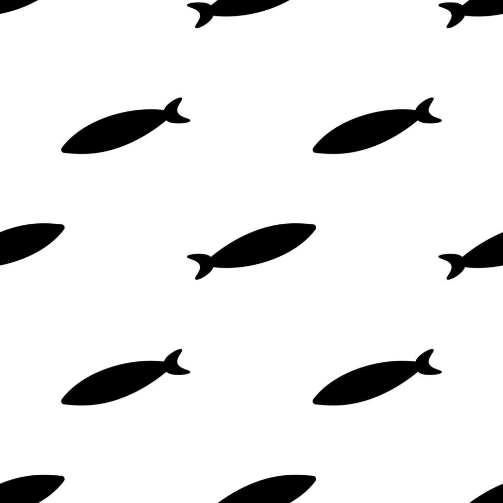 Seamless vector pattern, background design with fish simple silhouette. Marine life. Pet food.