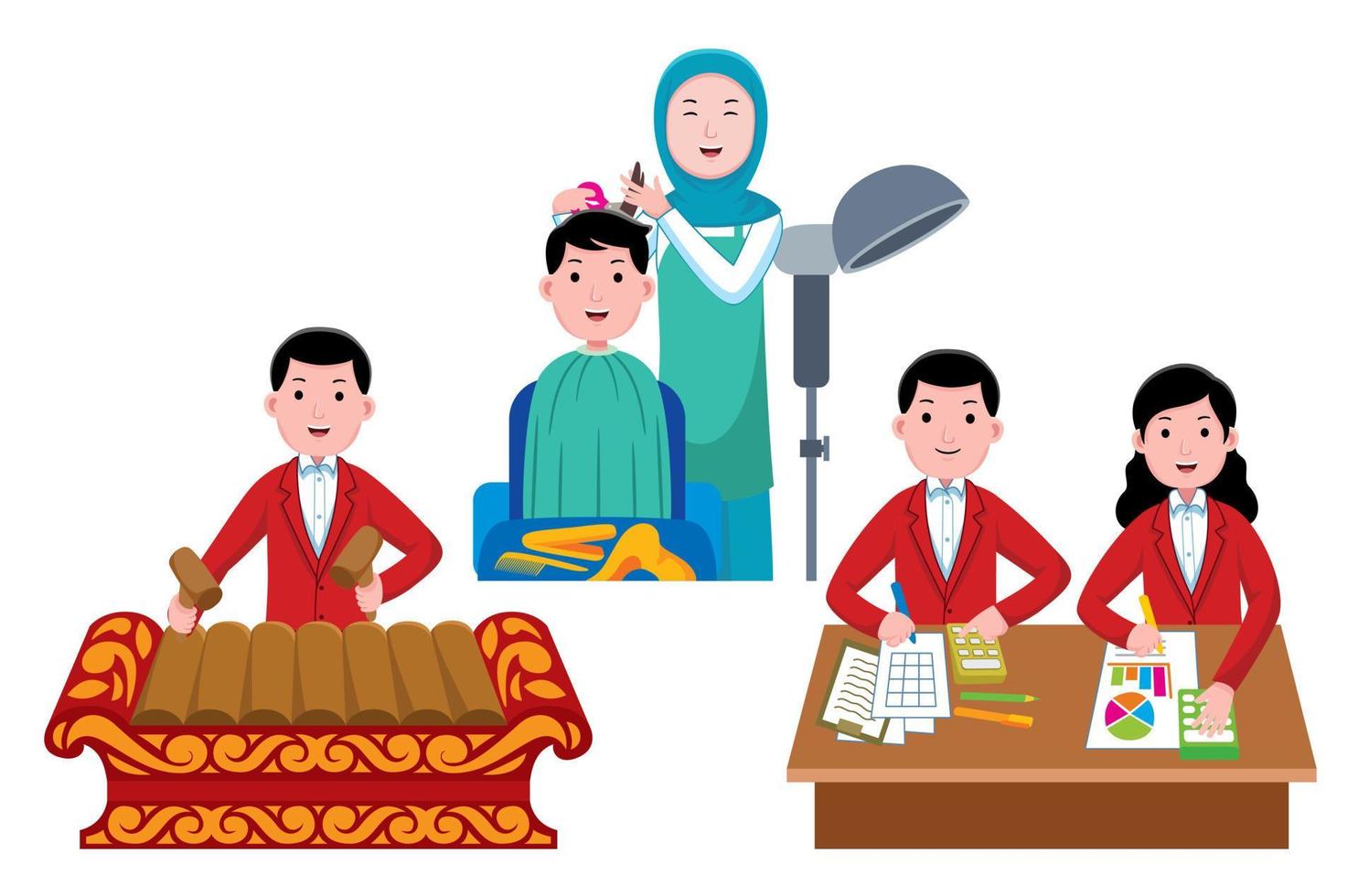 Set of professions characters and objects in vector illustration