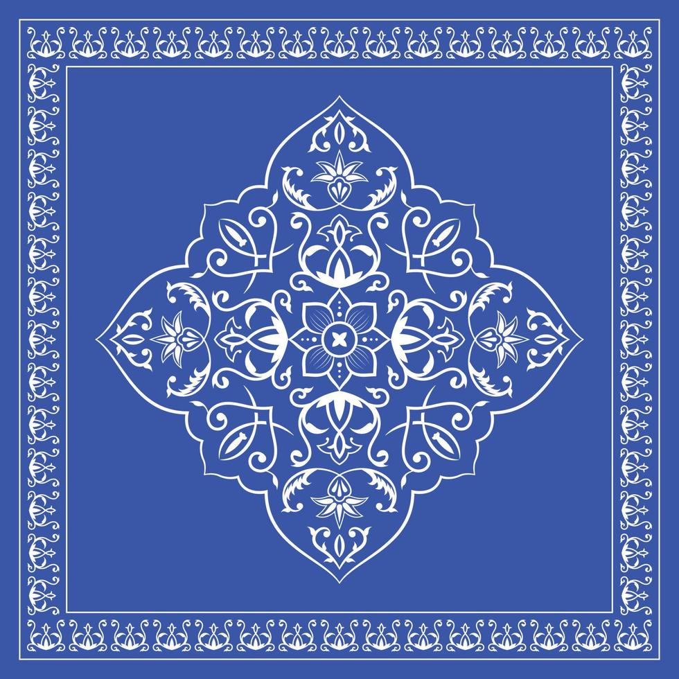 Damask rug pattern floral frame bandana shawl, hijab, neck scarf, tablecloth vector