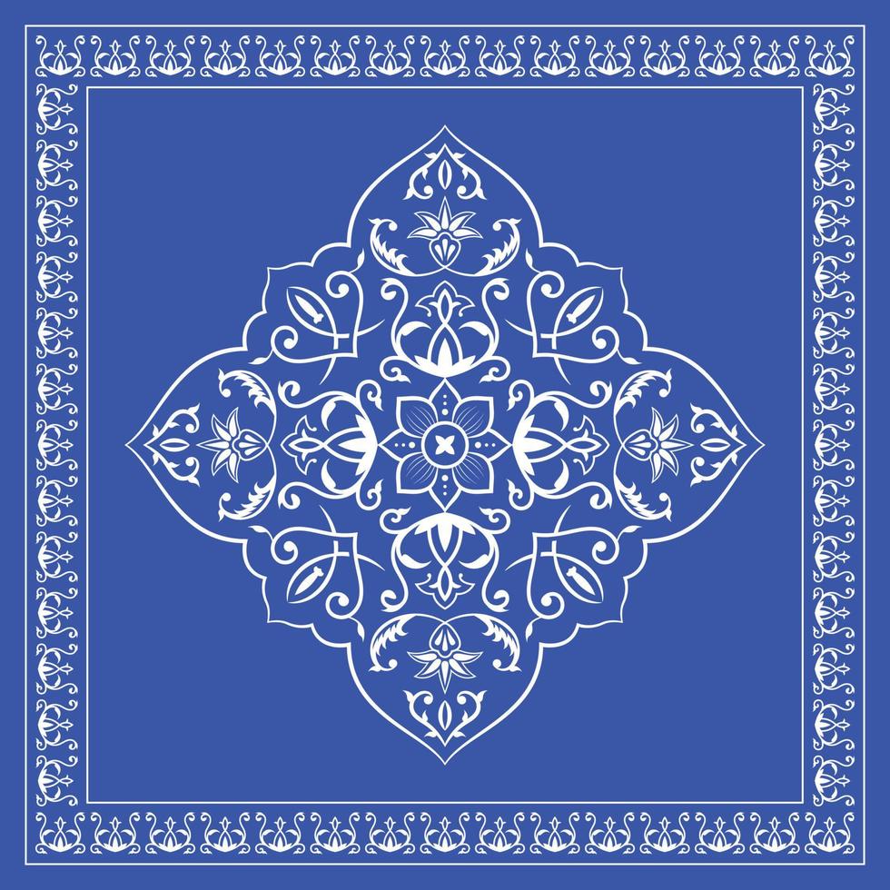 Damask rug pattern floral frame bandana shawl, hijab, neck scarf, tablecloth vector