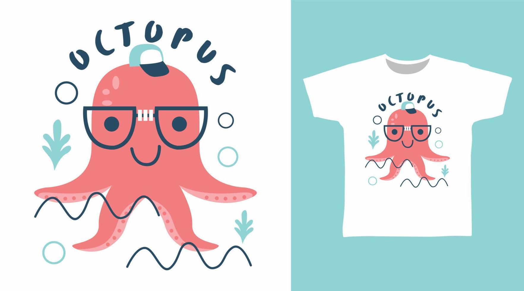 linda ilustración vectorial de diseño de pulpo lista para imprimir en camiseta. vector