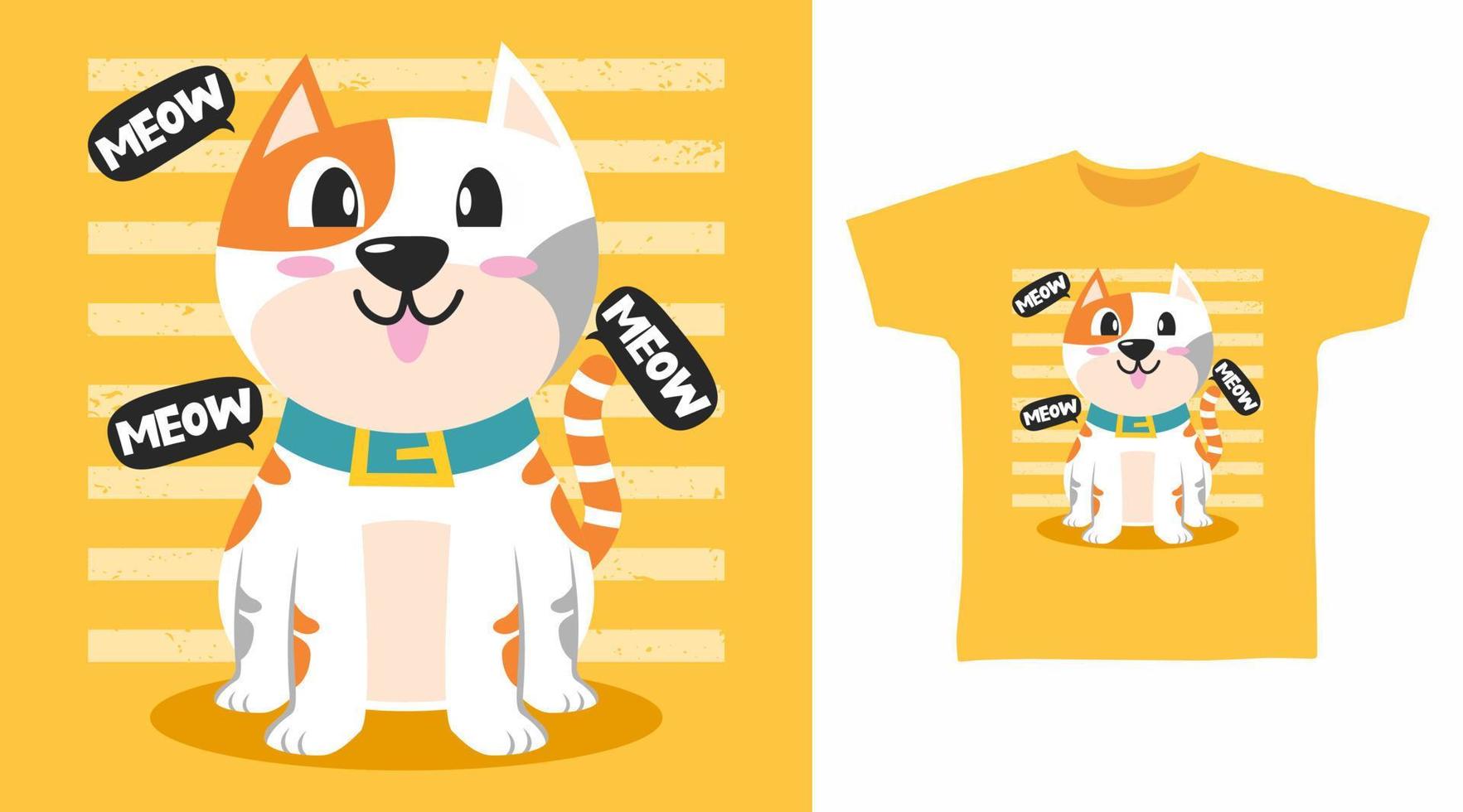 Cute little cat illustration t-shirt design vector concept.