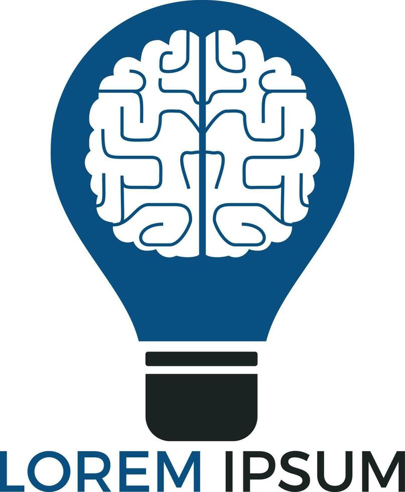 diseño de logotipo de bulbo y cerebro. icono de vector de cerebro de idea de bombilla creativa.