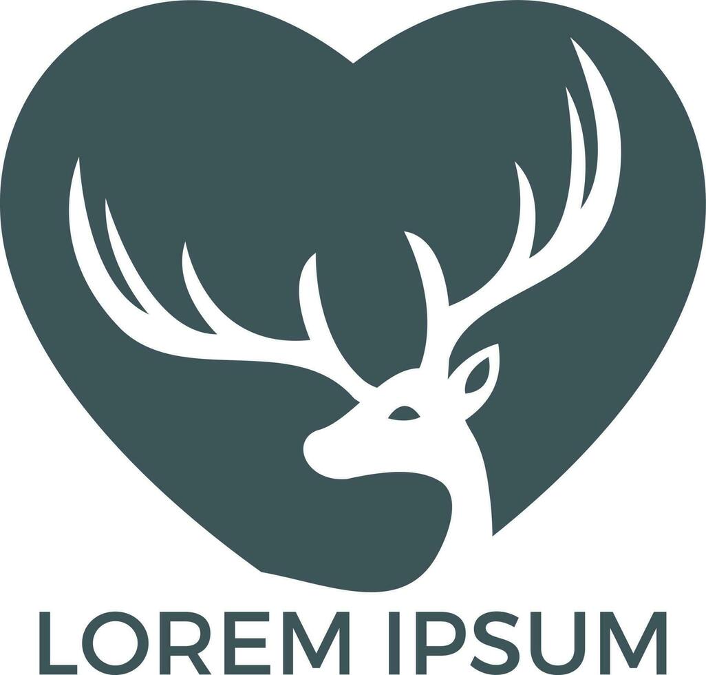 Deer heart shape logo design. Artistic vector silhouette of a deer. Creative idea of a wild animal icon.