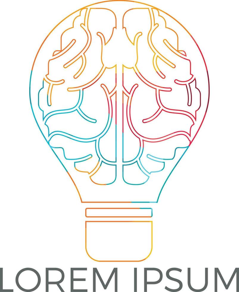 diseño de logotipo de bulbo y cerebro. icono de vector de cerebro de idea de bombilla creativa.