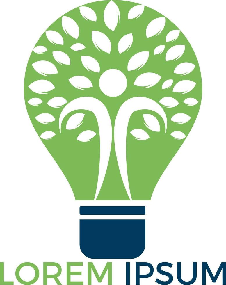 Human tree and light bulb logo design. Human health and care vector logo design template.