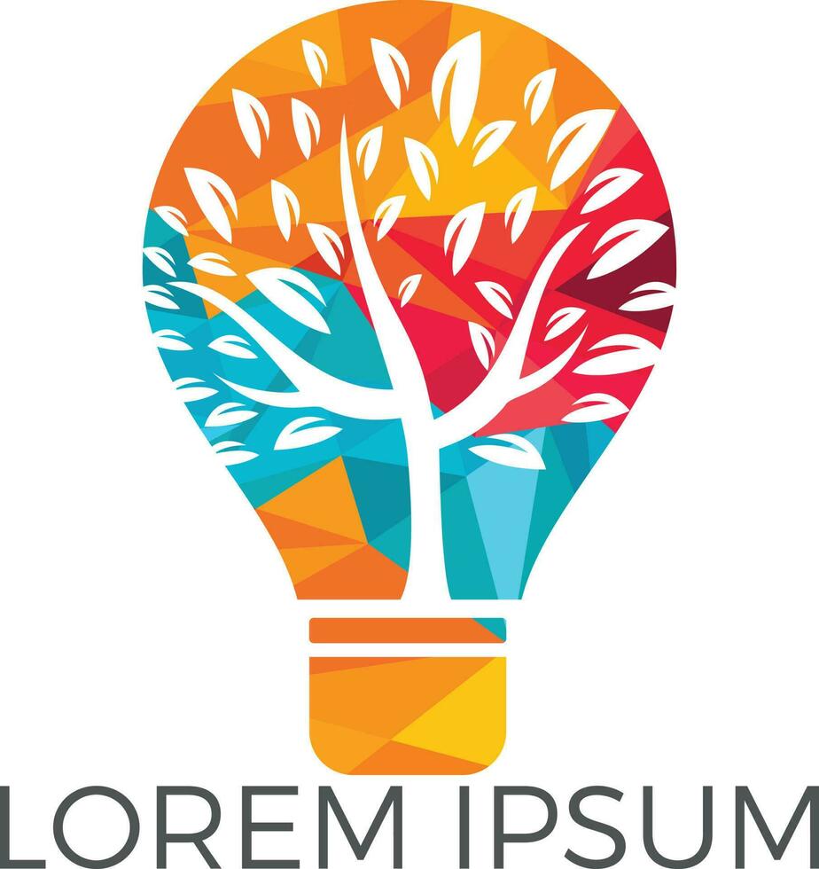 Abstract bulb lamp with tree logo design. Nature idea innovation symbol. ecology, growth, development concept. vector