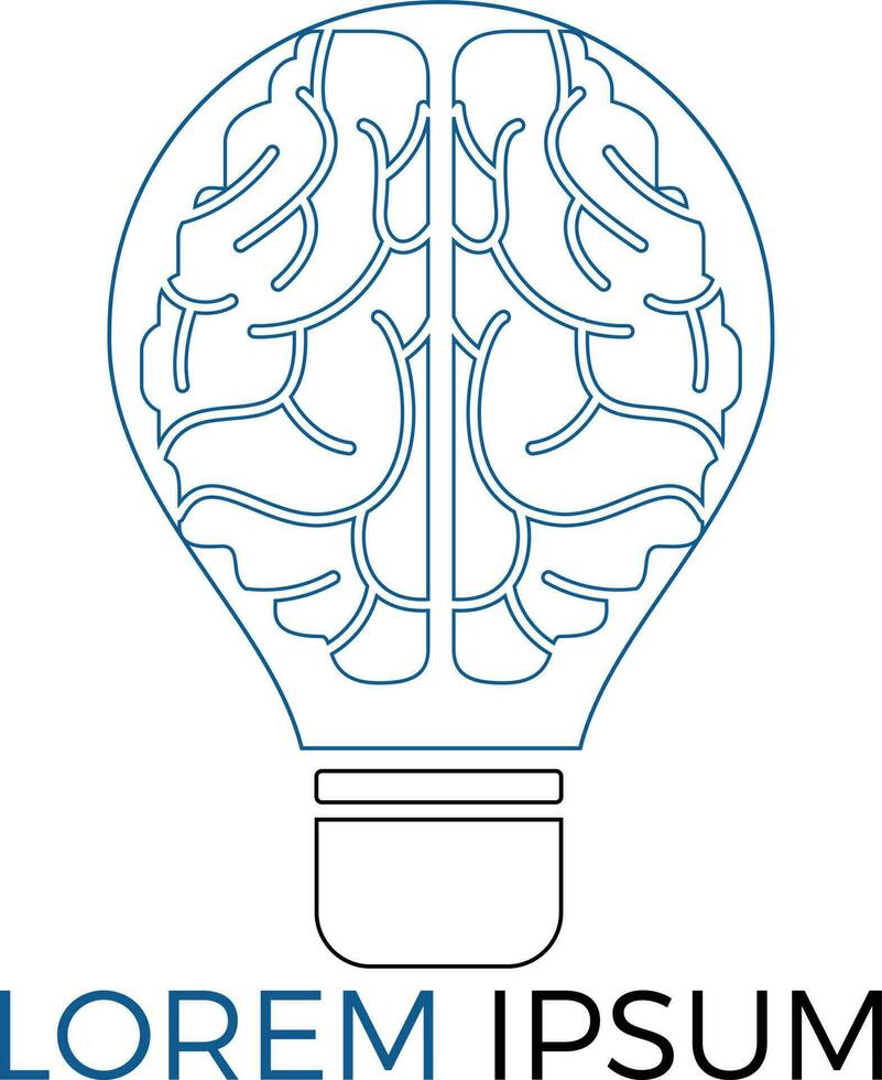 diseño de logotipo de bulbo y cerebro. icono de vector de cerebro de idea de bombilla creativa.