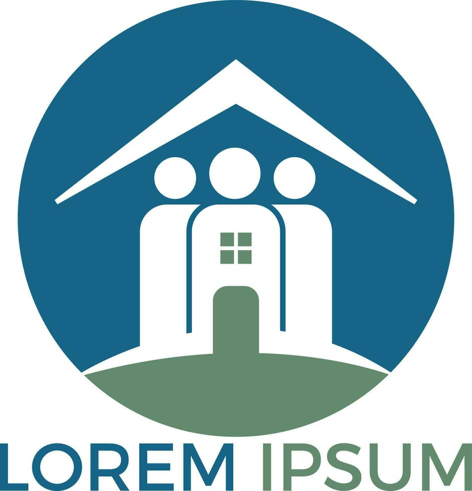 Community home logo design. House and people vector icon.