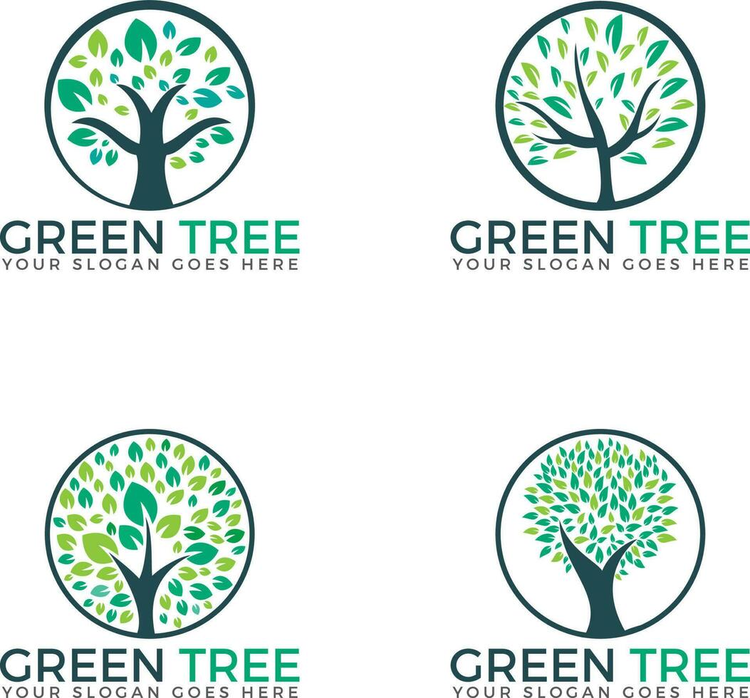 Abstract green trees set logo vector designs. 11714812 Vector Art at