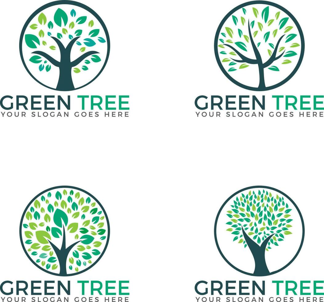 Abstract green trees set logo vector designs.