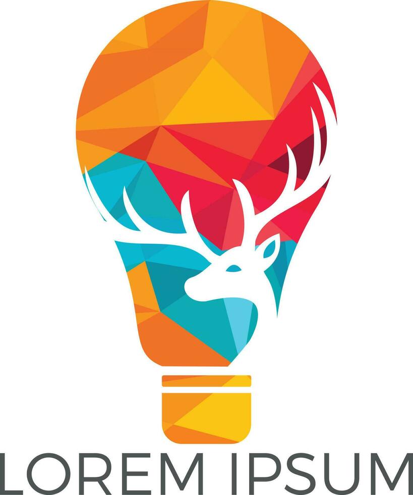 Beautiful deer and an electric light bulb logo design. vector