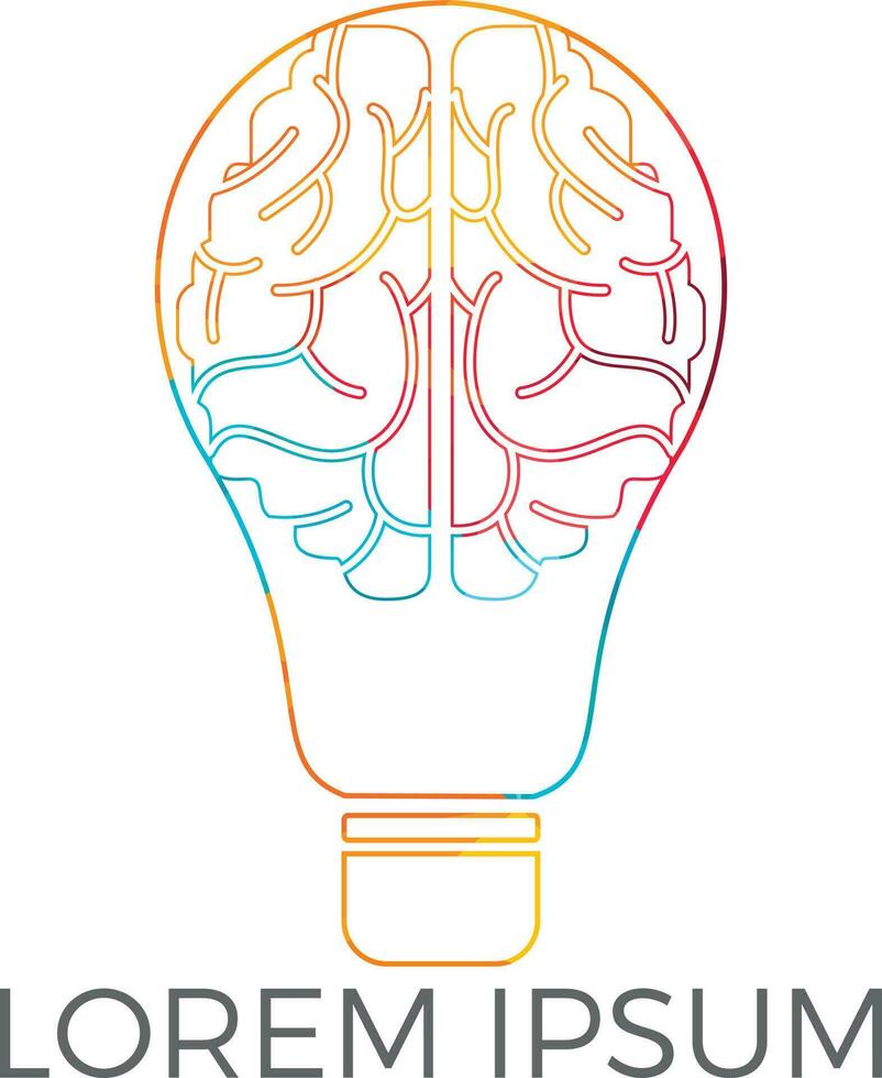 diseño de logotipo de bulbo y cerebro. icono de vector de cerebro de idea de bombilla creativa.