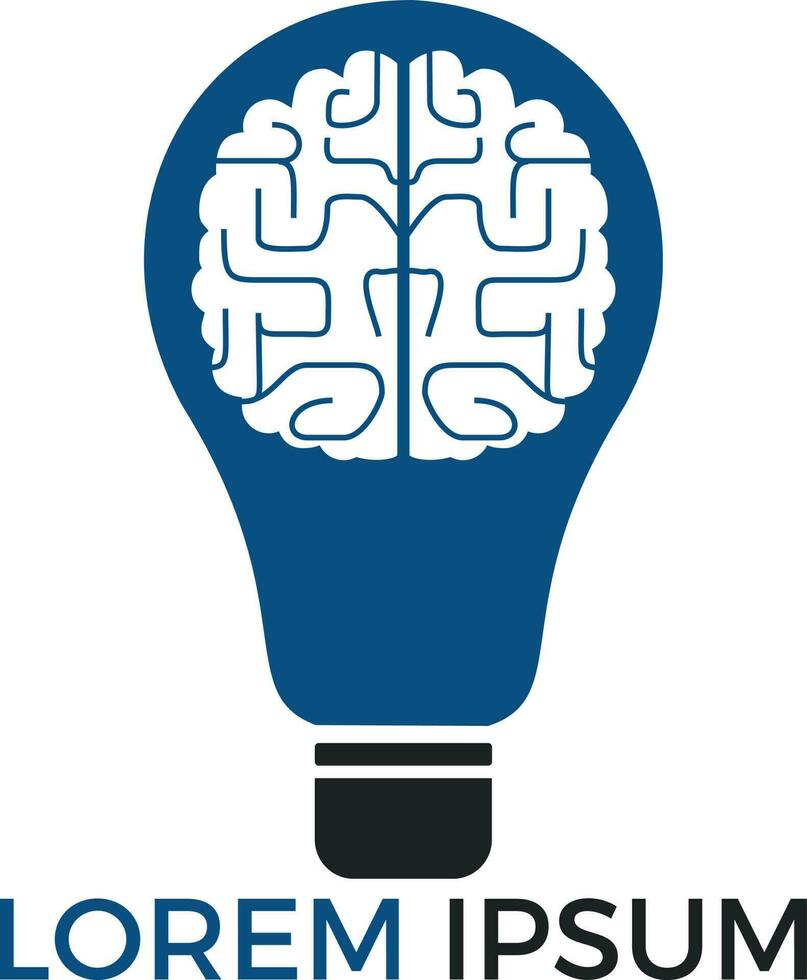 diseño de logotipo de bulbo y cerebro. icono de vector de cerebro de idea de bombilla creativa.