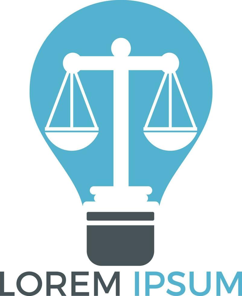 diseño del logo de la bombilla y la escala de la justicia. educación, logo de servicios legales. notario, justicia, icono de abogado o vector de símbolo.