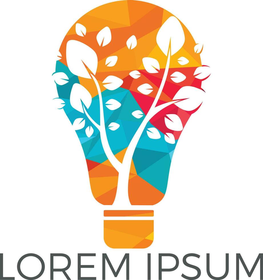 Abstract bulb lamp with tree logo design. Nature idea innovation symbol. ecology, growth, development concept. vector