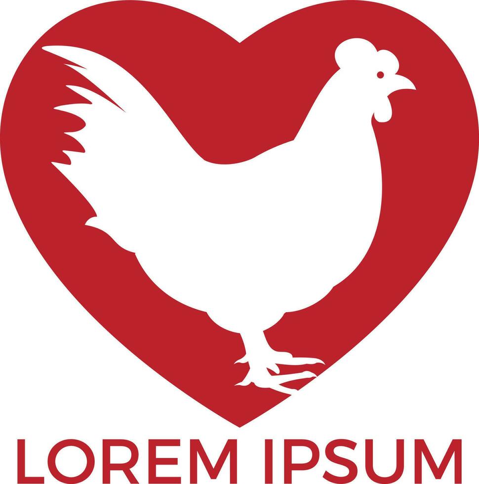 Hen heart shape vector logo design. Logo, sign, icon for groceries, meat stores, butcher shop, farmer market.