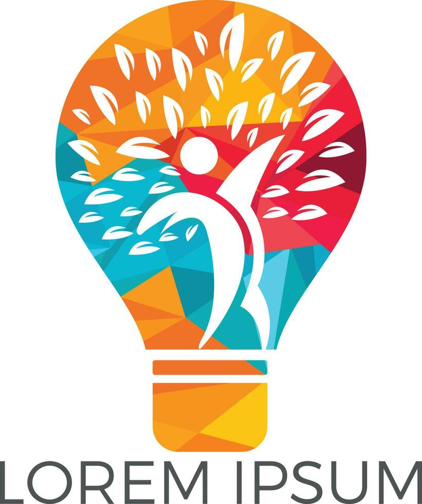 lámpara de bombilla y diseño de logotipo de árbol de personas. diseño del logotipo de salud y cuidado humanos. símbolo de innovación de la idea de la naturaleza. vector
