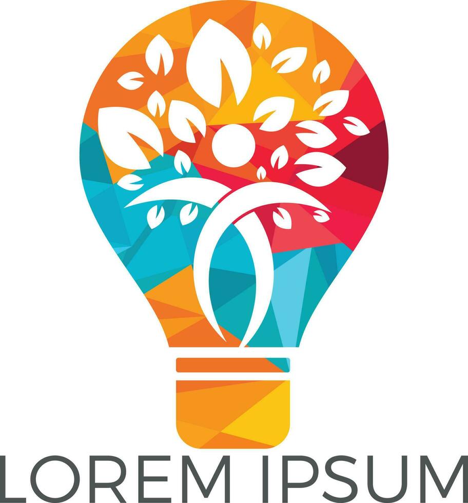 Human tree and light bulb logo design. Human health and care vector logo design template.